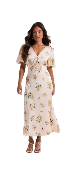 Dorothy Perkins: Petite Floral Tie Front Button Down Puff Sleeve Midi Dress