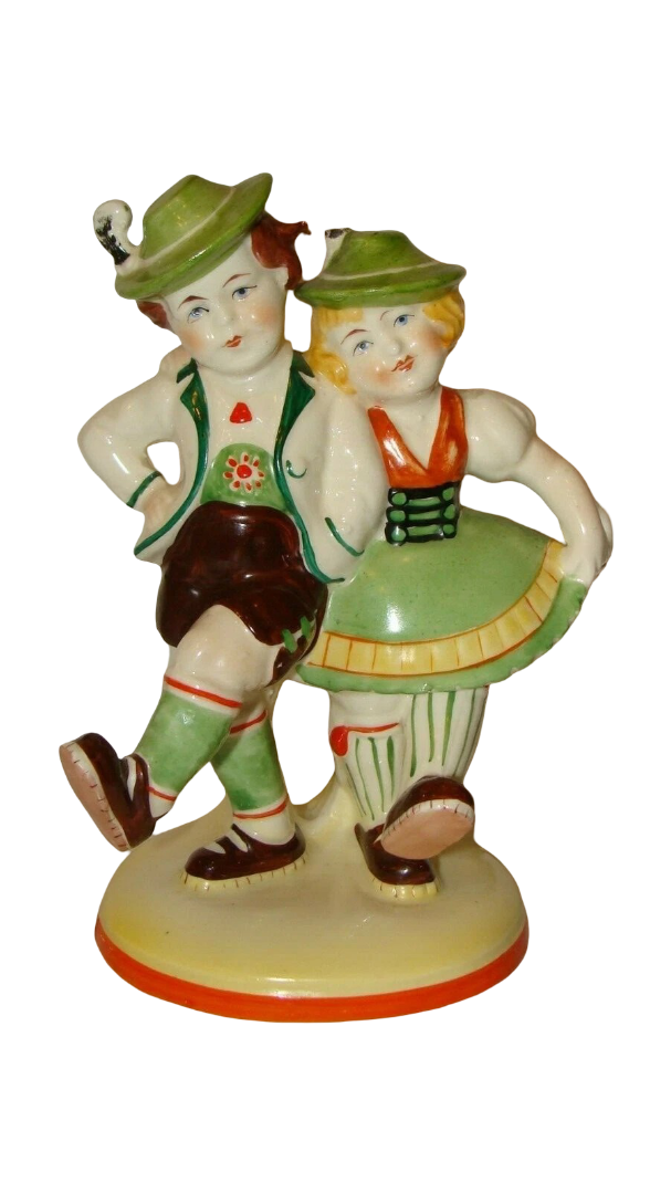 Royal Crown: Germany Vintage Porcelain Dancing Boy & Girl Figurine