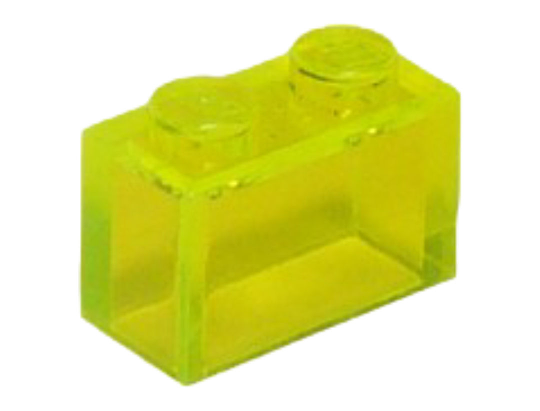 Brick - Transparent Neon Green (1x2) Without Bottom Tube
