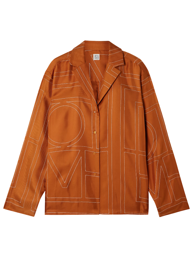 Toteme: Embroidered Silk Twill Shirt (Orange)