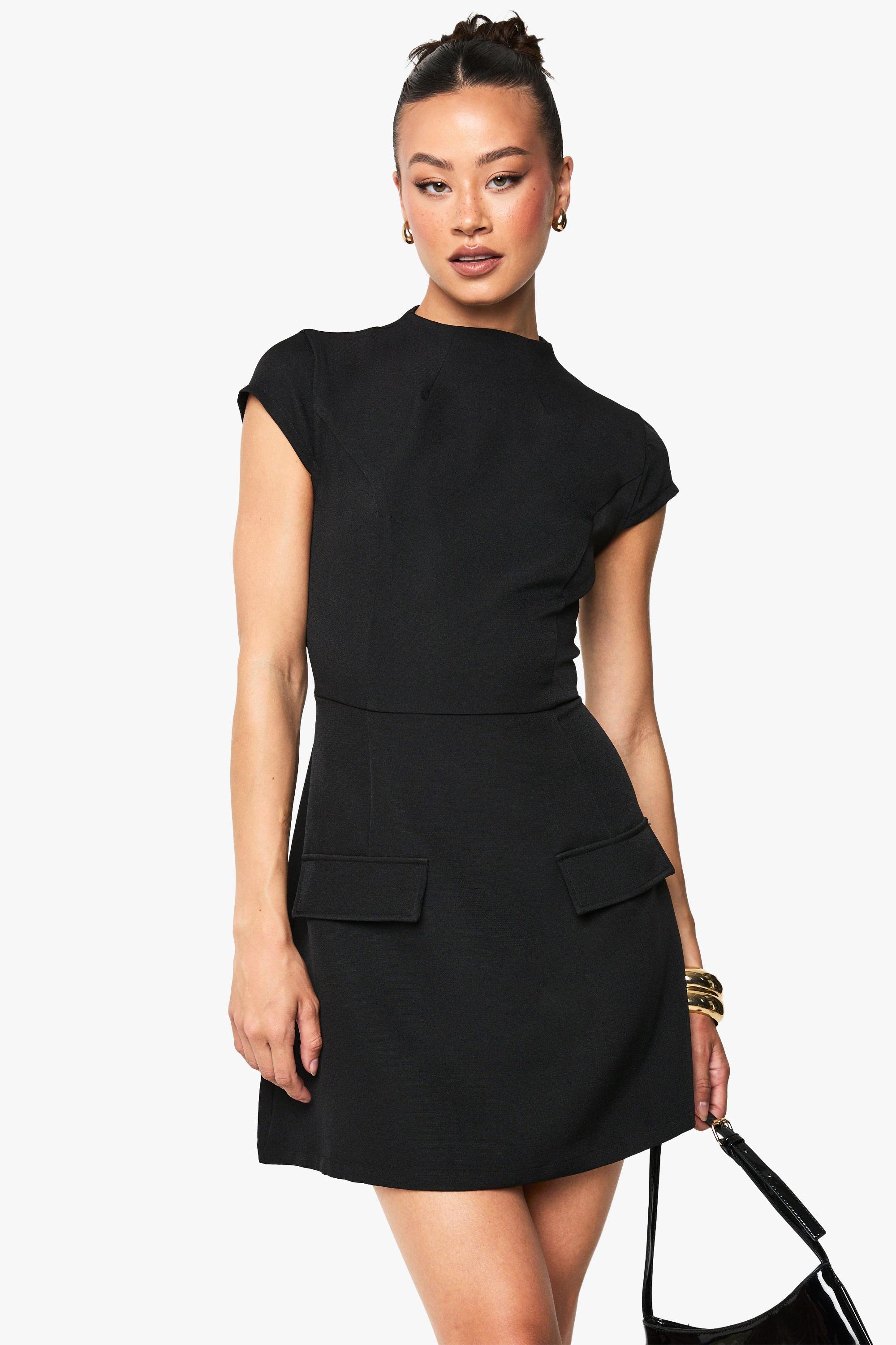 Women's Tall High Neck Structured Tailored Mini Dress