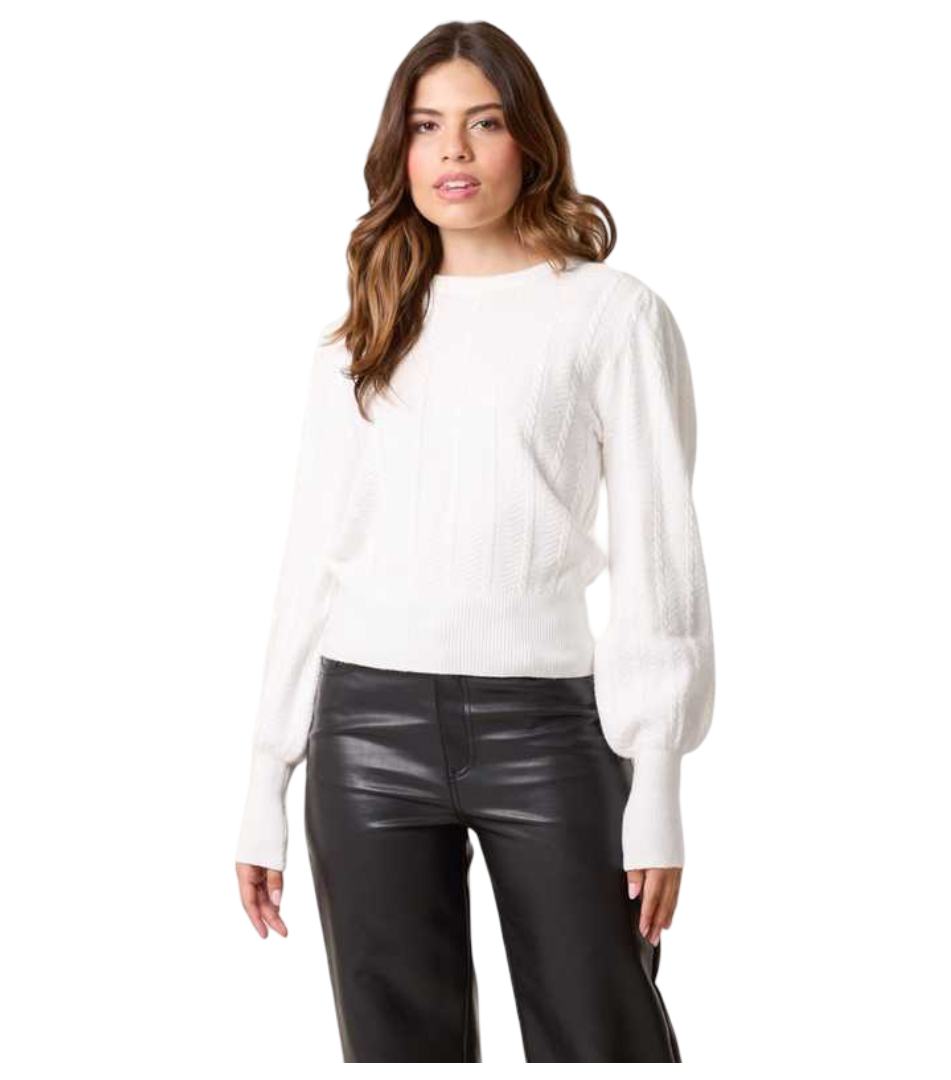 Blue Vanilla Textured Puff Sleeve Jumper (White)