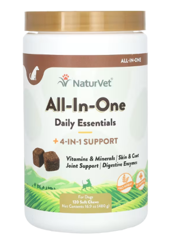 NaturVet: Dogs All-In-One Daily Essentials + 4-In-1 Support (120 Soft Chews)