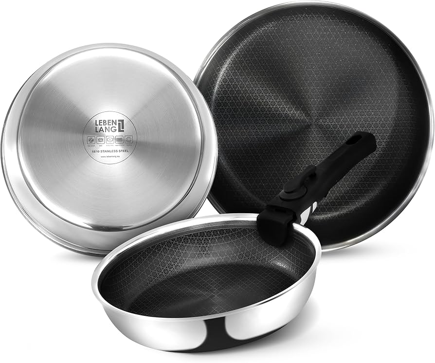 LEBENLANG: Cooking Pan Set with Removable Handle (4-Piece: 22/24/28cm)