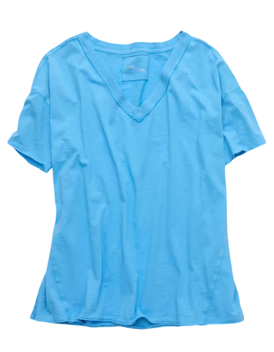 Aerie Oversized V-Neck Boyfriend T-Shirt (Blue Vinyl)