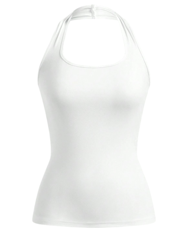 Women's Long Casual Halter Top (White)
