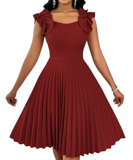 Women's Ruffle Dress (Wine Red)