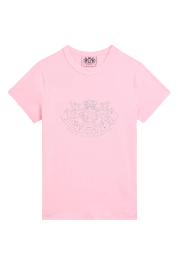 Almond Blossom Dog Crest Diamante T-Shirt (Pink)