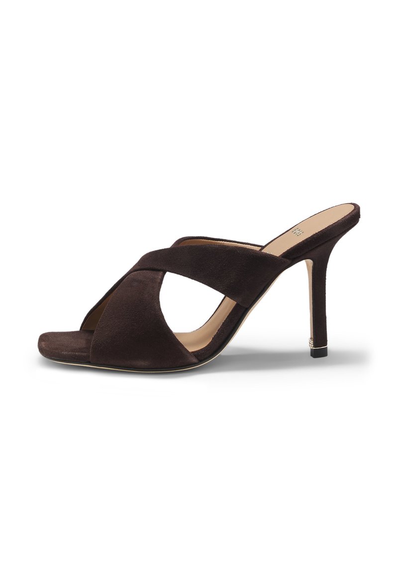 Charlize Heeled Mules (Dark Brown)