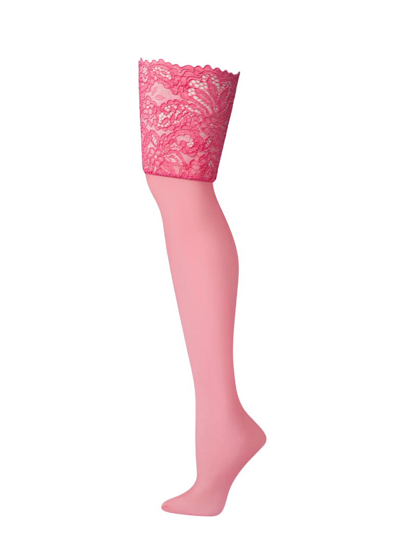 Romantic Corded Lace Thigh-High Stockings (Acacia Pink)