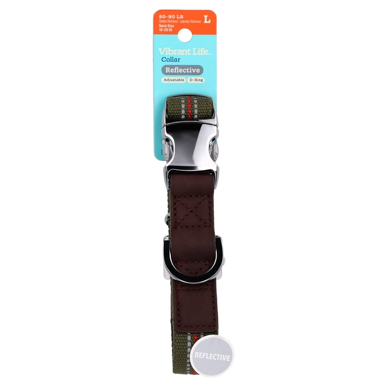 Vibrant Life Reflective Adjustable Dog Collar (Olive Green)