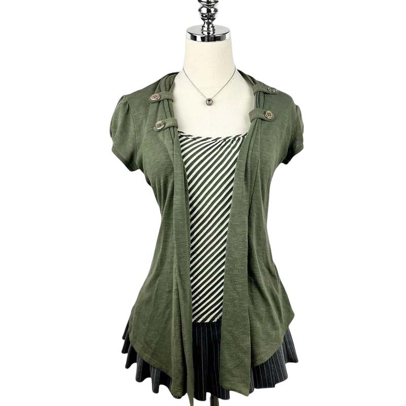 Y2K Layered Indie Cardigan Striped Tank Top