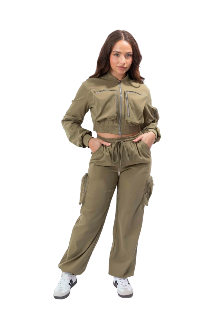 Women's Lightweight Cargo Trousers and Bomber Jacket Set