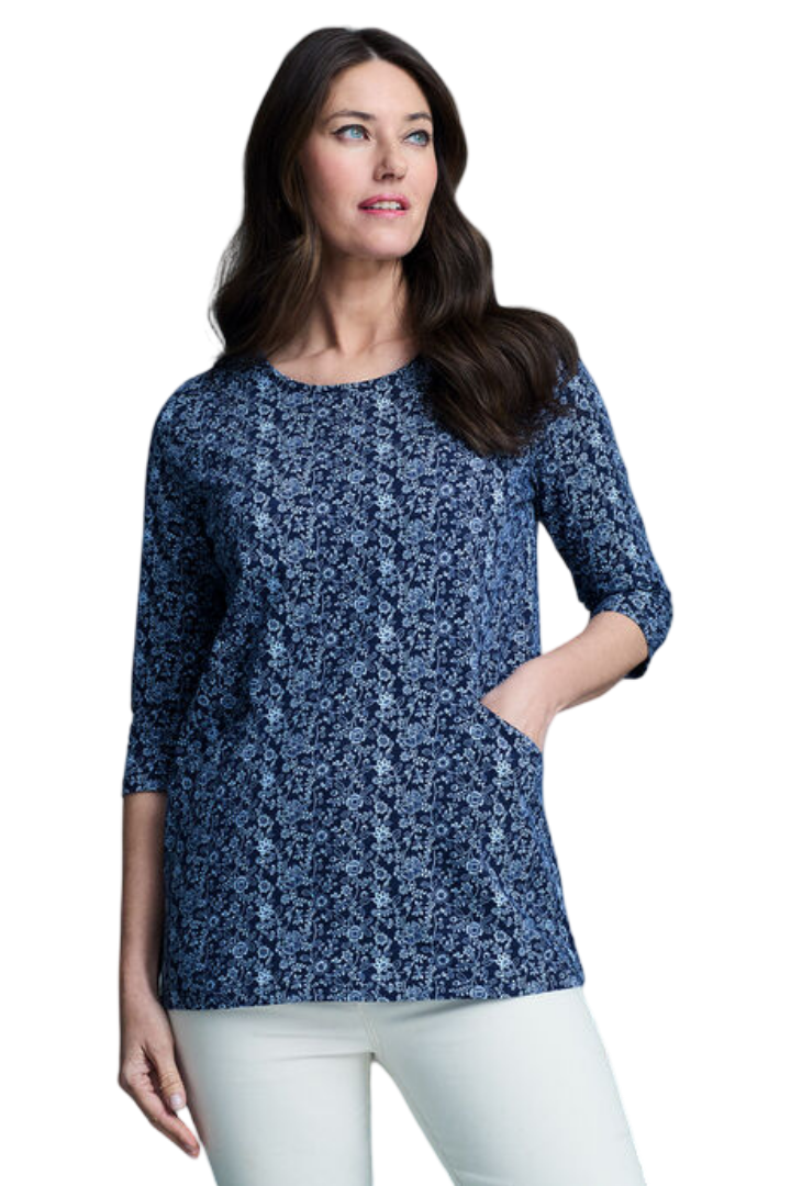 Floral Print Pocket Front Tunic (Navy)