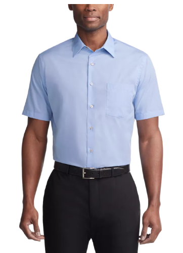 Van Heusen: Poplin Solid Short-Sleeve Dress Shirt (Cameo Blue)
