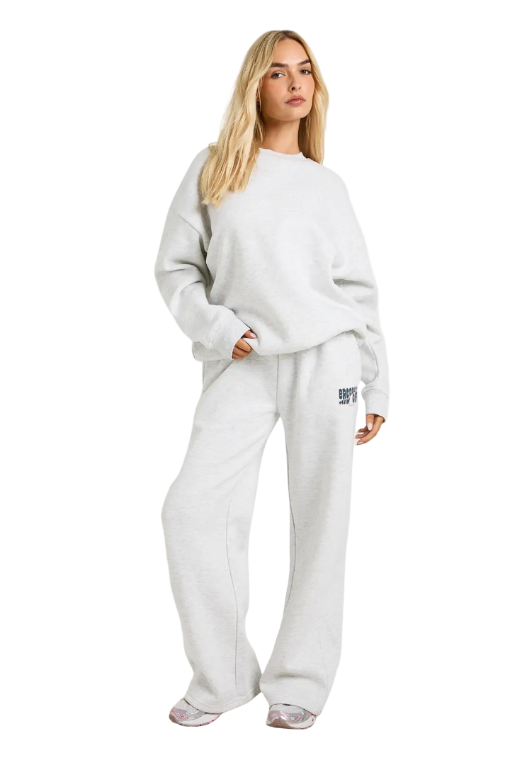 boohoo: Brooklyn Ath Dept Puff Print Sweatshirt Tracksuit (Ash Grey)