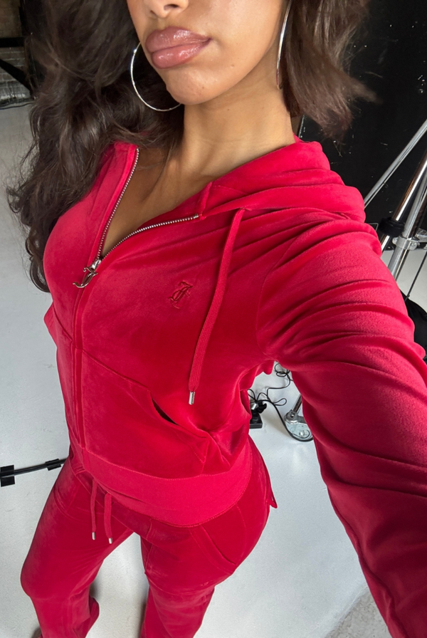 Women's Classic Velour Robertson Hoodie (Red)