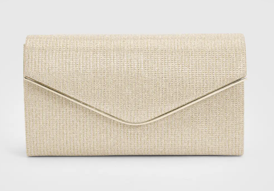 Large Gold Glitter Envelope Clutch Bag