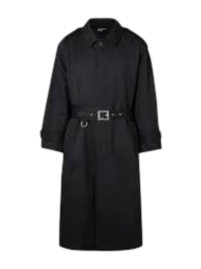 Enfants Riches Deprimes: Belted Wool-Blend Twill Trench Coat (Black)