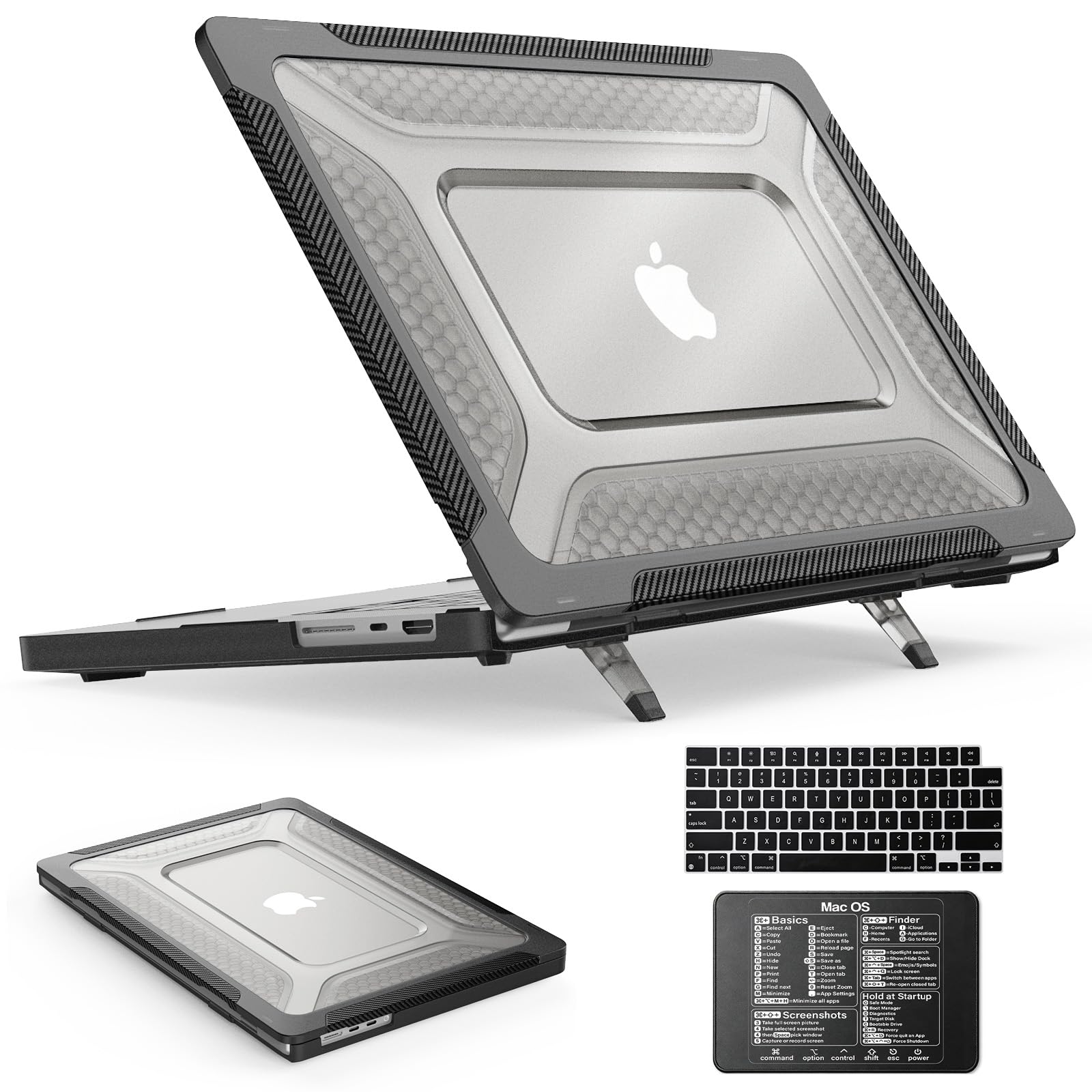 SEYMAC: Case for MacBook Pro 16 Inch with Shock Absorbing Protection, Folding Stand & Mouse Pad (Black)