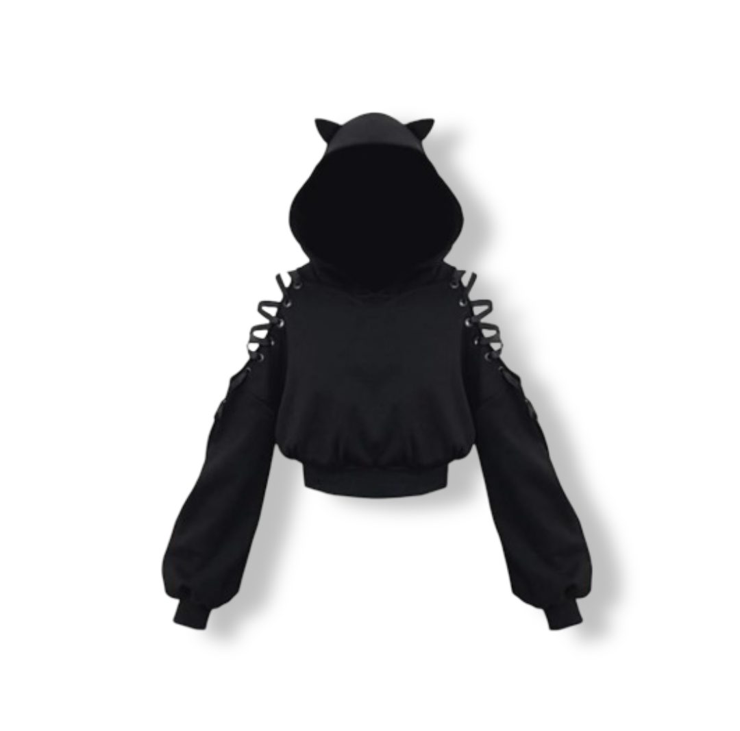 Women's Cat Ear Top Hoodies Sweatshirt (Black)
