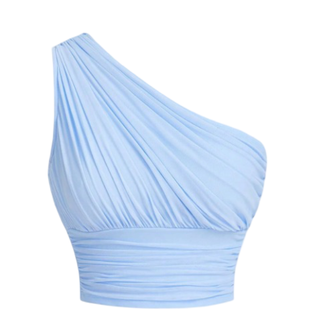 One Shoulder Ruched Crop Top (Blue)