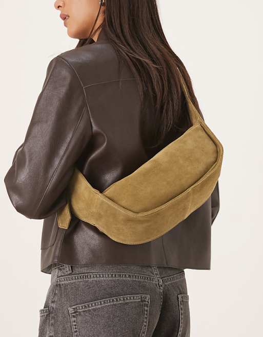 Women's: ASOS DESIGN Suede Adjustable Sling Crossbody Bag (Olive)