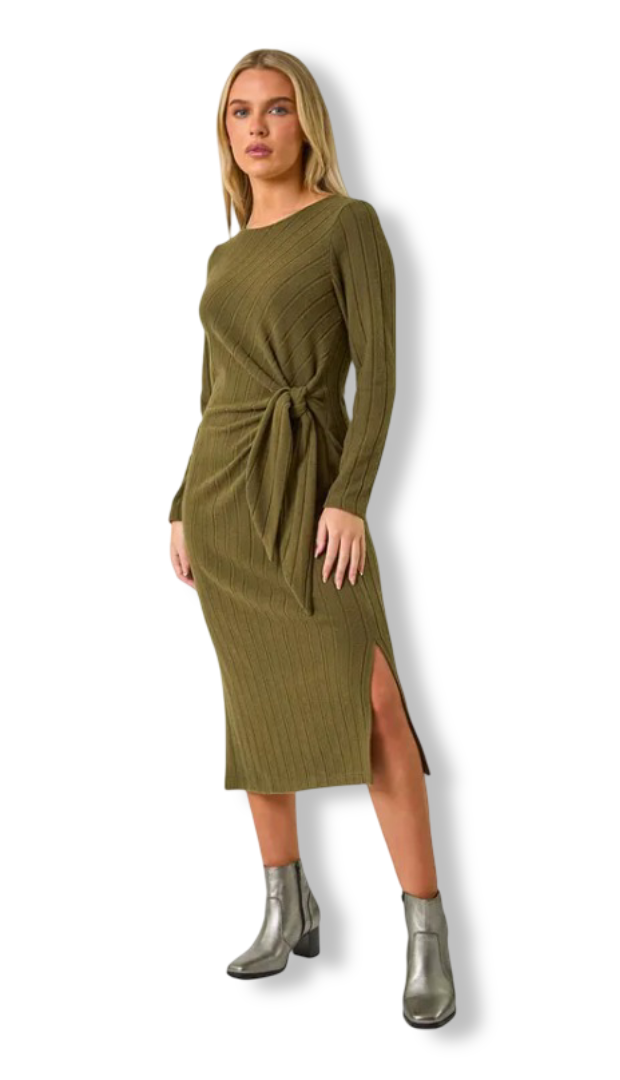 Women's Petite Brushed Midi Dress (Khaki)