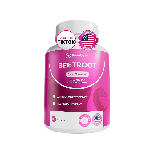 Rosabella Organic Beetroot for Blood Flow & Heart Health -1300mg (60 Capsules)
