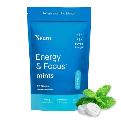 Neuro Mint: Extra Strength Energy Caffeine Mints (Peppermint Flavor)