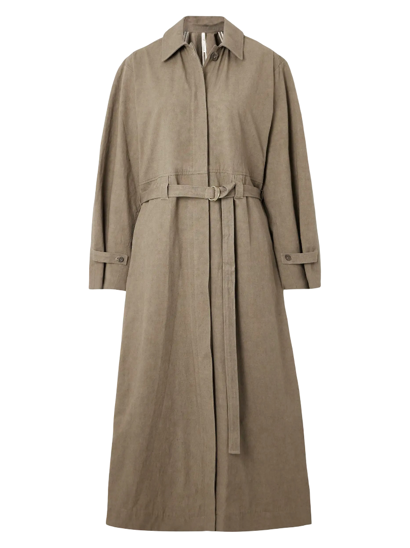 Lauren Manoogian: Belted Cotton & Linen Blend Trench Coat (Green)
