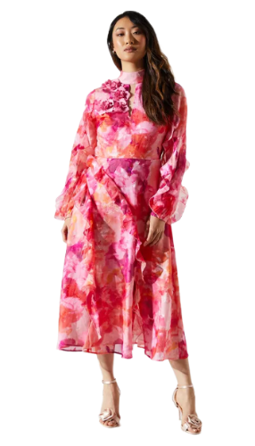 Coast: Printed Jacquard Ruffle Dress (Orange)