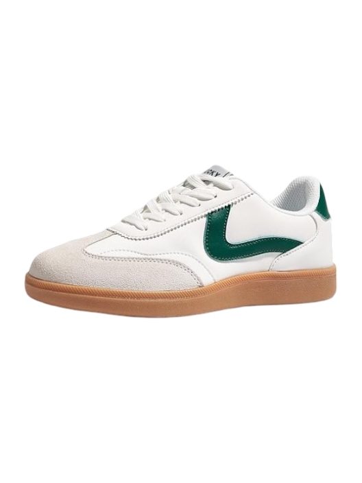 Lucky Step: Women's Retro Fashion Sneakers (White/Green)