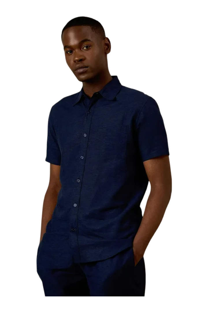Burton: Linen Blend Short Sleeve Shirt (Navy)