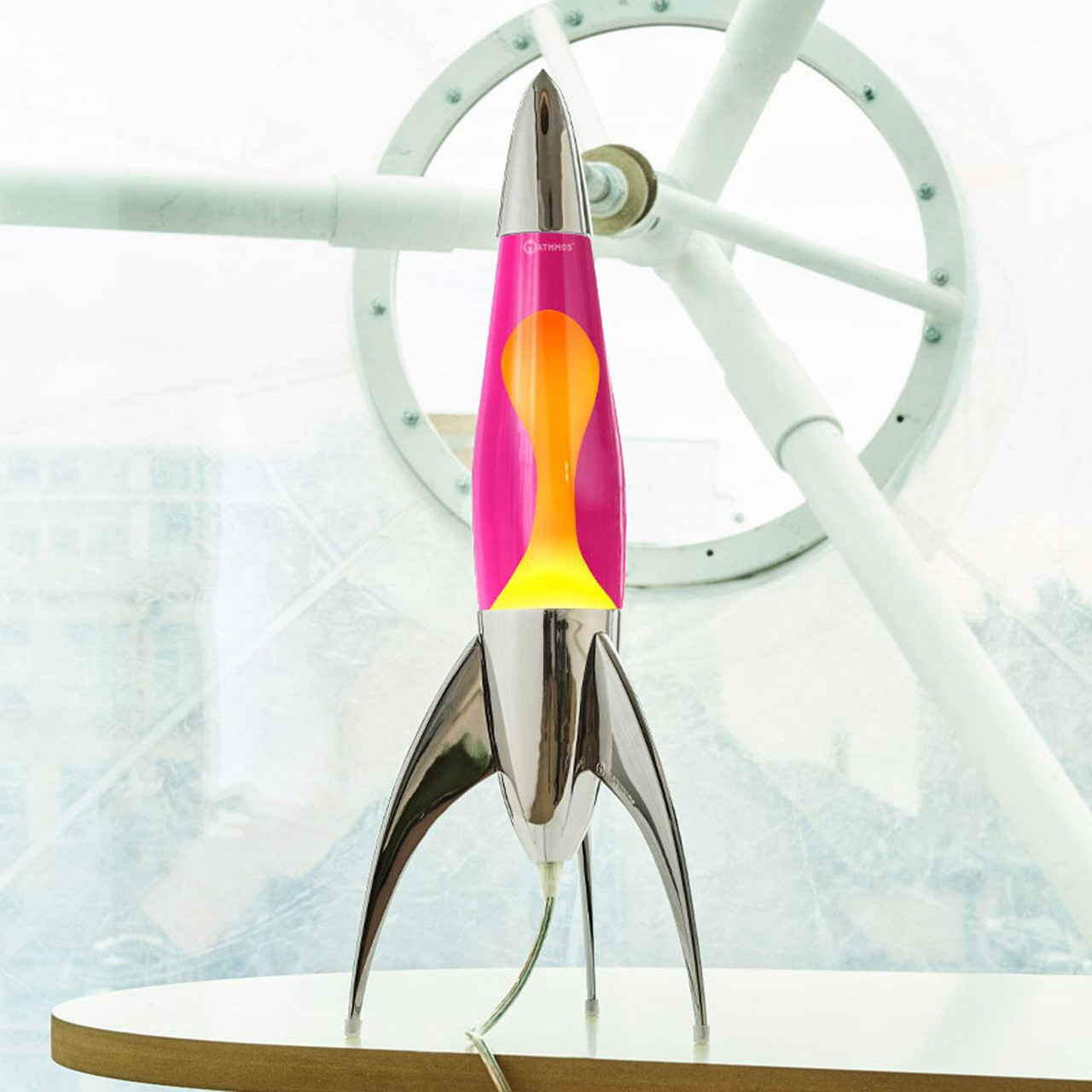 Telstar Rocket Lava Lamp (Silver, Pink with Yellow Lava)