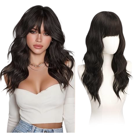 Haloo: Women's Hair Wig with Bangs (Black Brown)