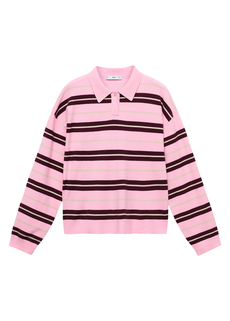Striped Polo Collar Sweater (Pink)