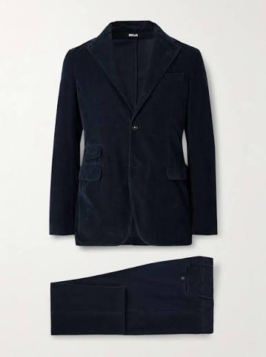 Men's Unstructured Cotton-Corduroy Suit (Navy)