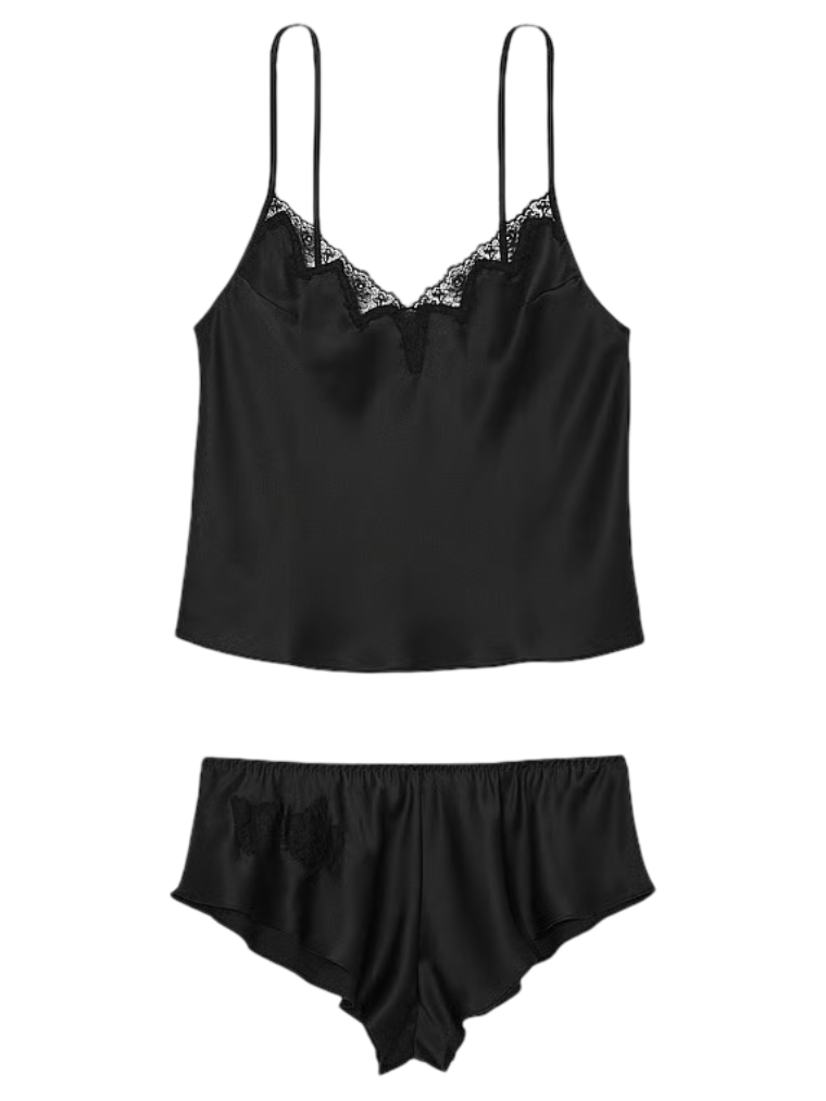 Satin Tank Top and Wide Cut Shorts (Black)