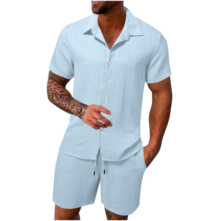 Men's BSDJILFG Pajama Set (Short Sleeve Button Lapel)