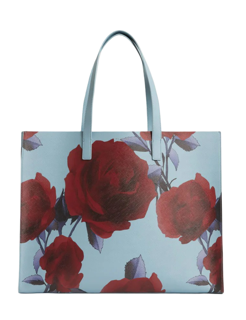 Emberli Rose Print PU Wide Icon Tote Bag