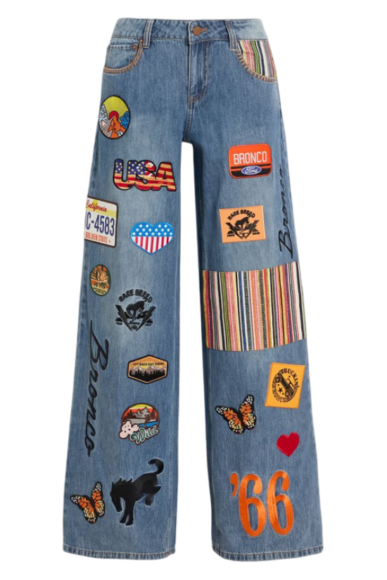 Alice + Olivia: Trish Patchwork Low Rise Wide Leg Jeans