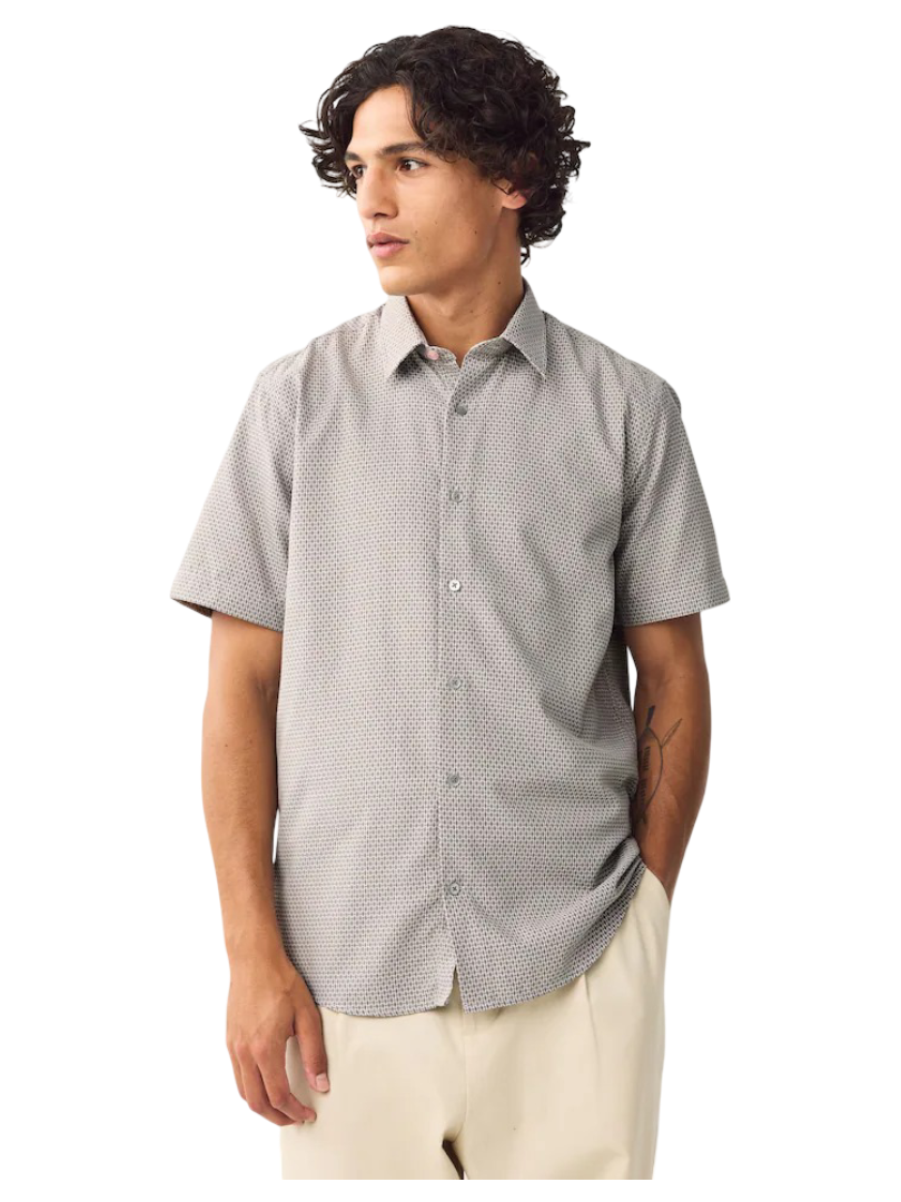 Regular Fit Regular Fit Cotton Rich Trimmed Textured Short Sleeve Smart Shirt (Neutral)