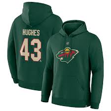 Men's Minnesota Wild Quinn Hughes Authentic Stack Name & Number Hoodie (Green)