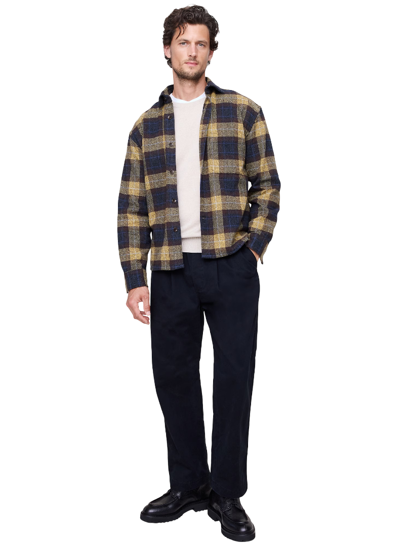 Relaxed-Fit Flannel Overshirt (Yellow Plaid)