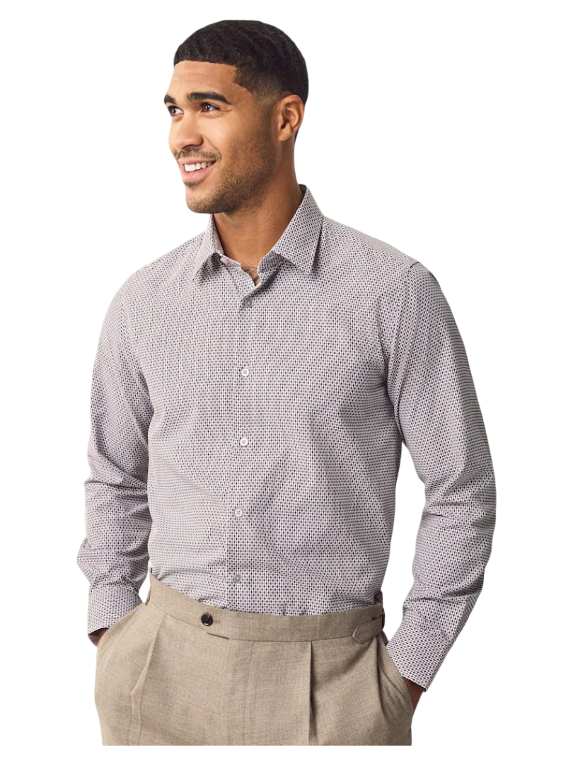 Long Sleeve Cotton Rich Trimmed Textured Shirt (Burgundy Red)