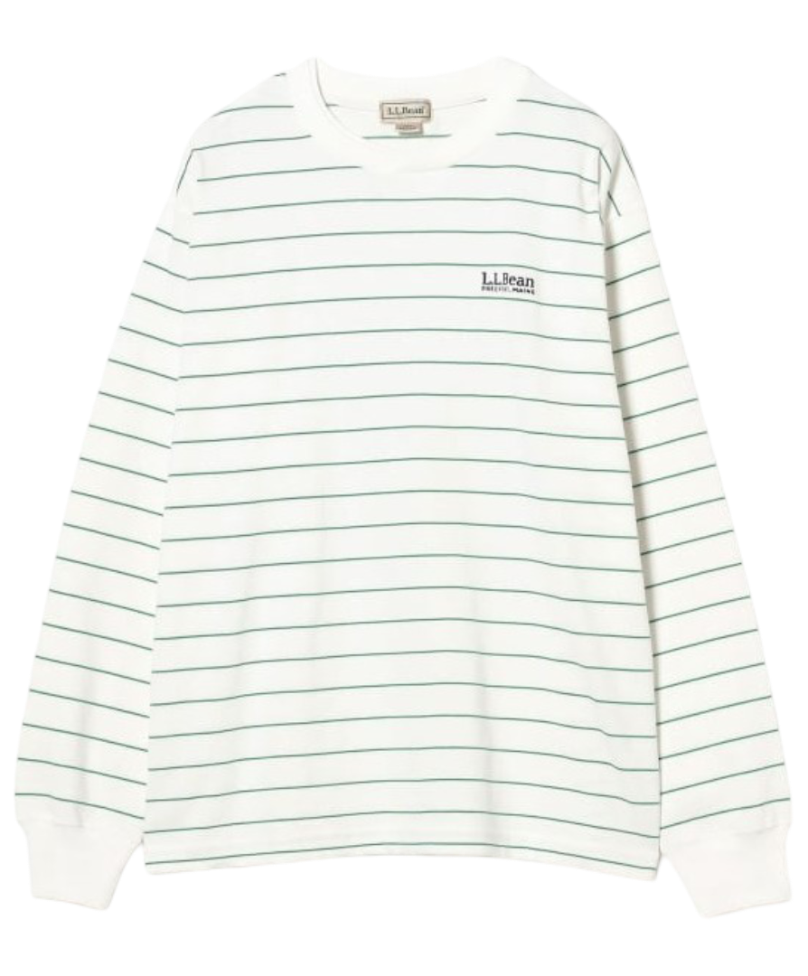 L.L.Bean Union Long Sleeve Tee (White and LT Green)