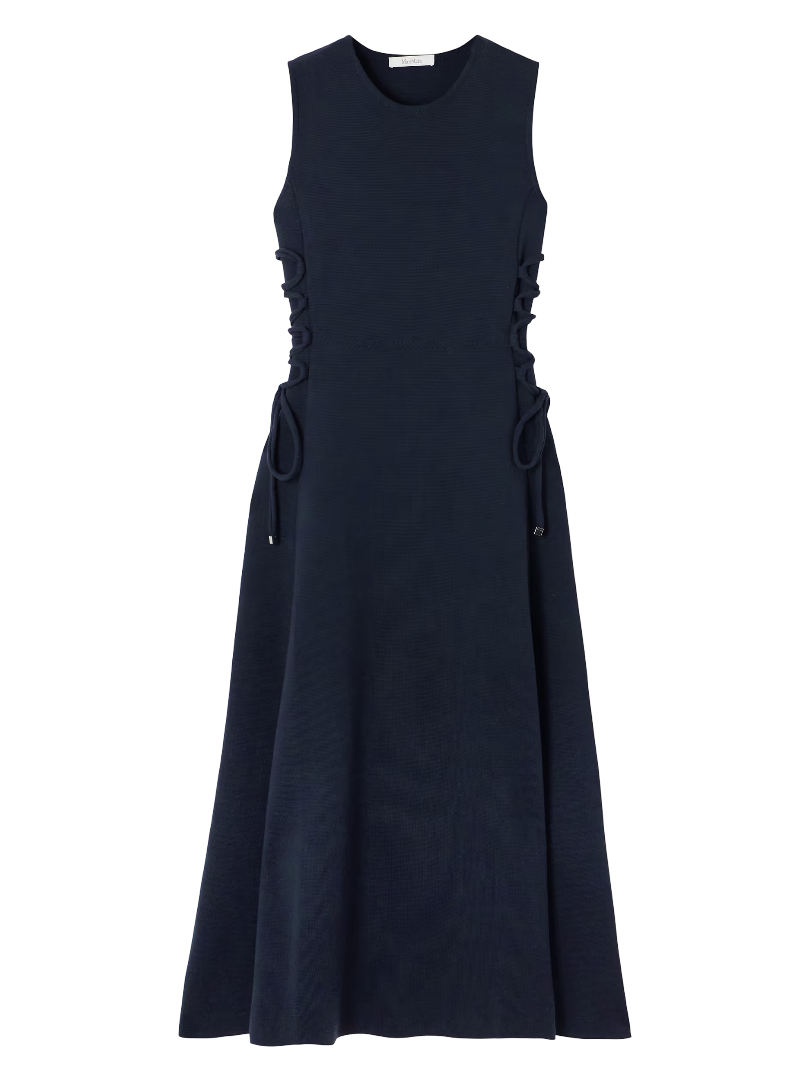 Max Mara: Delfi Lace-Up Wool Midi Dress (Navy)