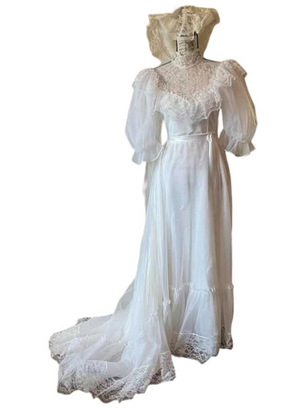Budget Bridals: Vintage 1970s Victorian-Inspired Wedding Gown (White)