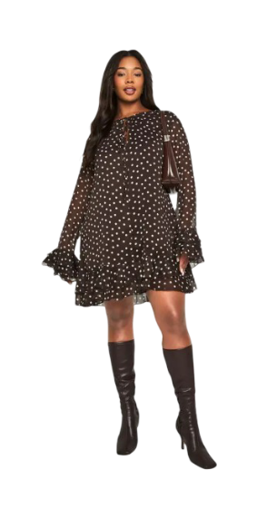 Boohoo: Plus Polka Dot Chiffon Smock Dress